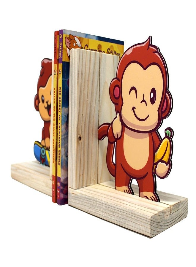The Rosette Imprint Wooden Bookend for Kids Girls & Boys | Adjustable Book Stopper & Book Holder Stand | Bookends for Study Table, Shelf & Home Decor | Safe & Durable | Monkey Design - Image 4